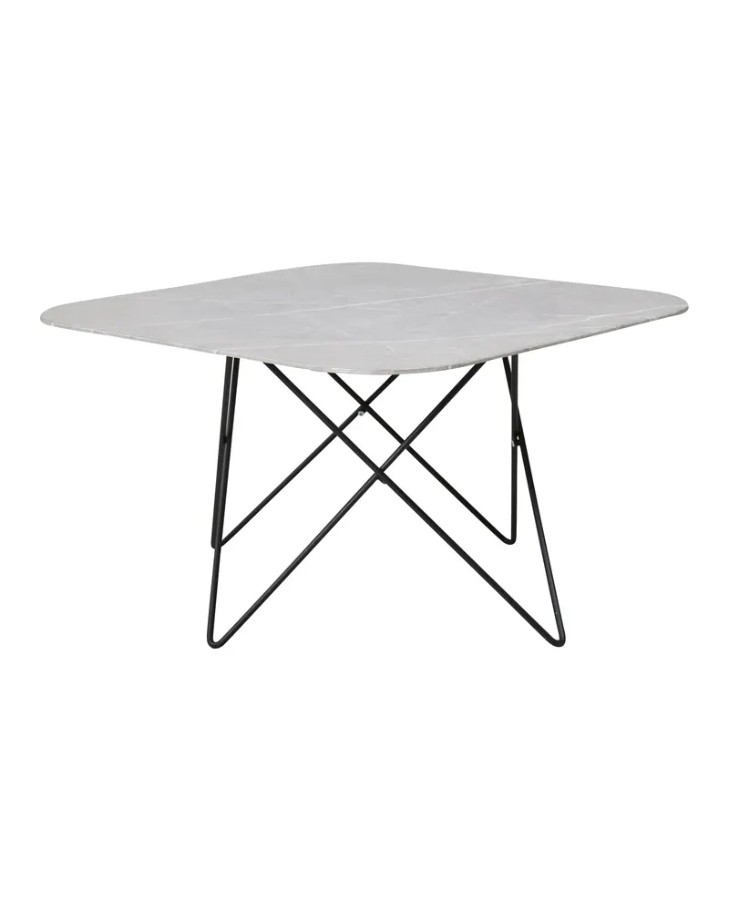 Tristar quadratischer Couchtisch aus Glas in Marmoroptik in Grau, Gestell Schwarz, Ansicht 2
