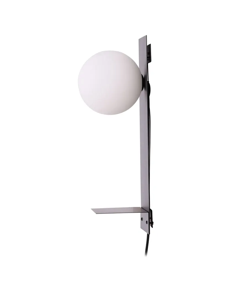 Troyes Wandleuchte mit Glaskugel und kleiner Ablage in Schwarz, Ansicht 5