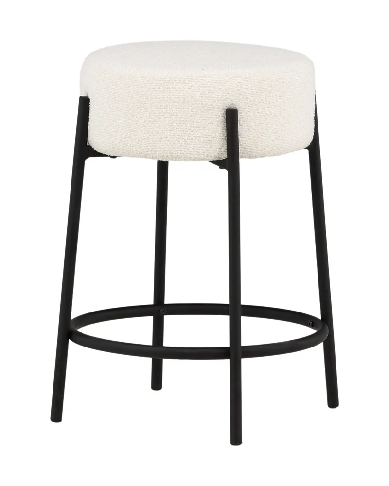 Tucson Barhocker mit rundem Sitz aus Bouclé, Weiß, Gestell Schwarz