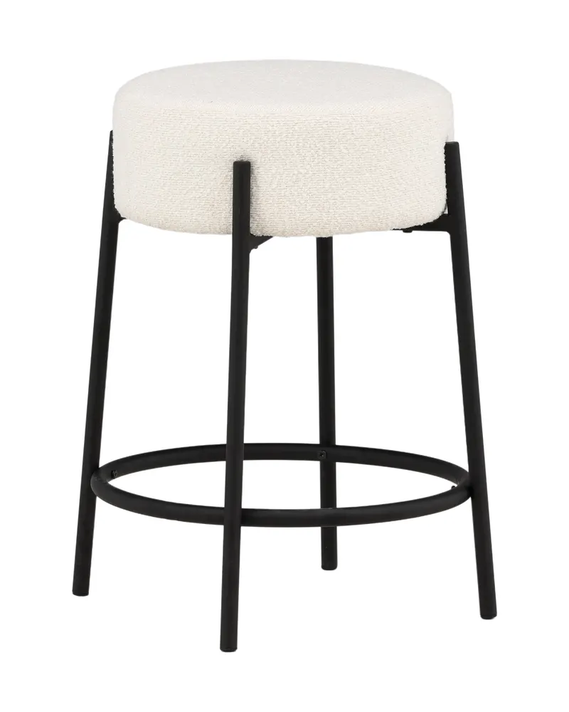 Tucson Barhocker mit rundem Bouclé-Sitz in Weiß, Gestell Schwarz, Ansicht 3