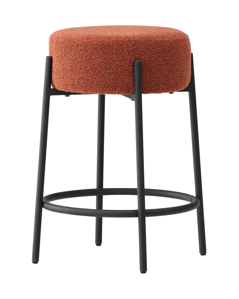 Tucson Barhocker mit rundem Bouclé-Sitz in Rot, Gestell Schwarz, Ansicht 1