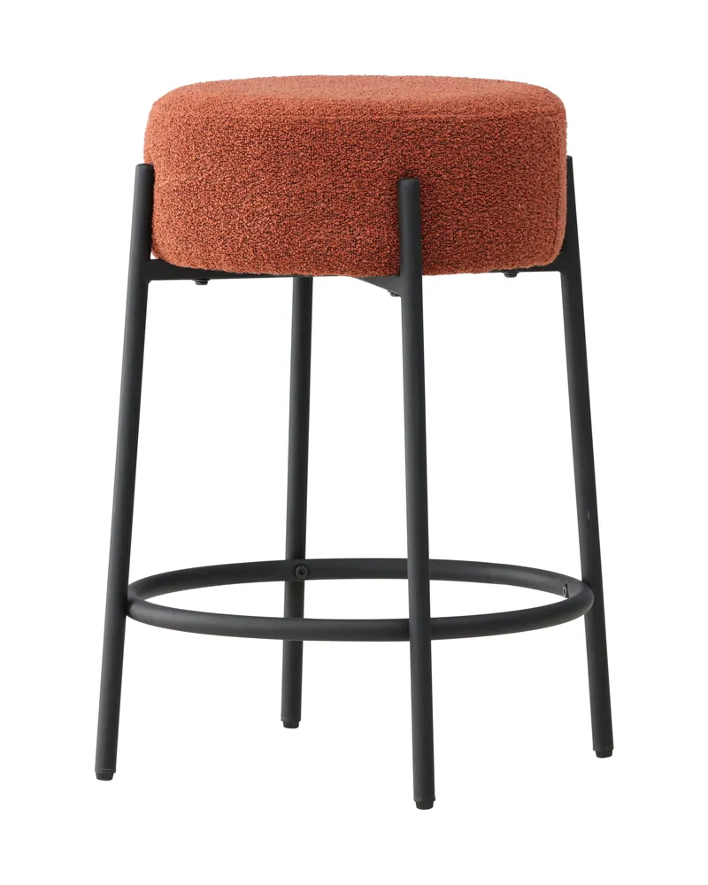 Tucson Barhocker mit rundem Bouclé-Sitz in Rot, Gestell Schwarz, Ansicht 8