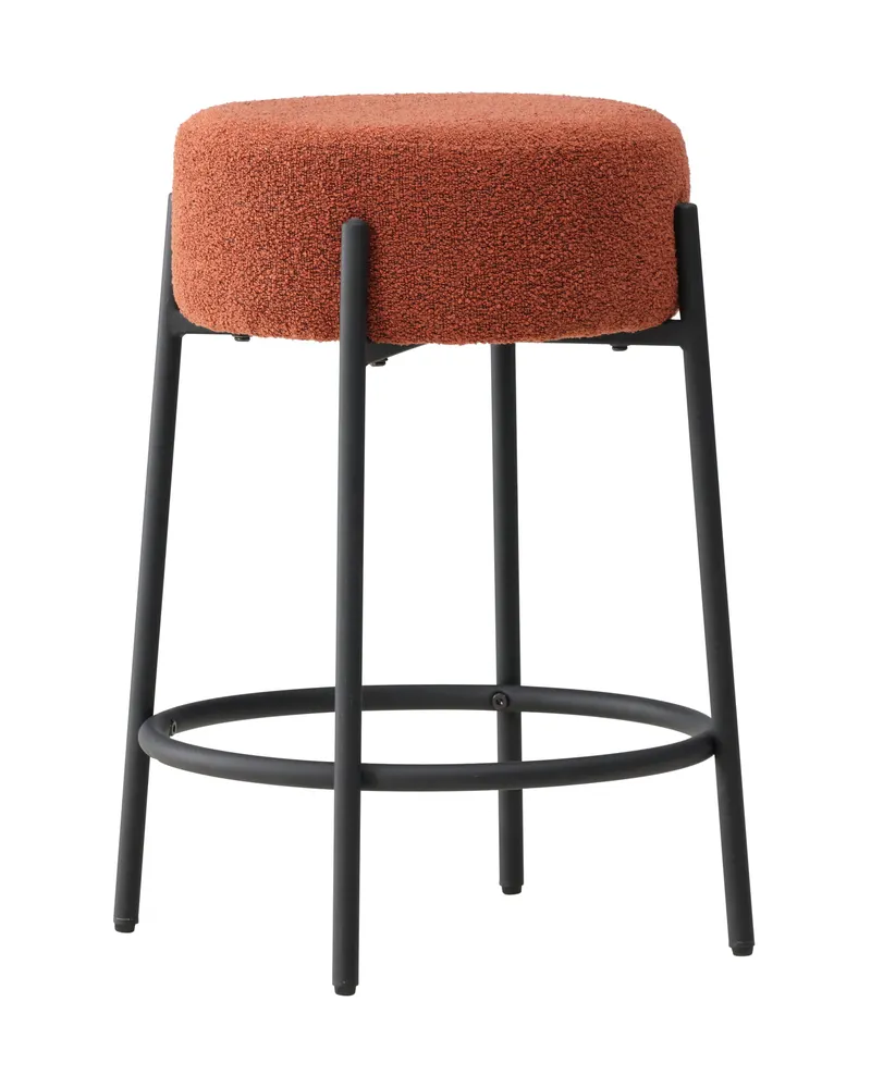 Tucson Barhocker mit rundem Bouclé-Sitz in Rot, Gestell Schwarz, Ansicht 3