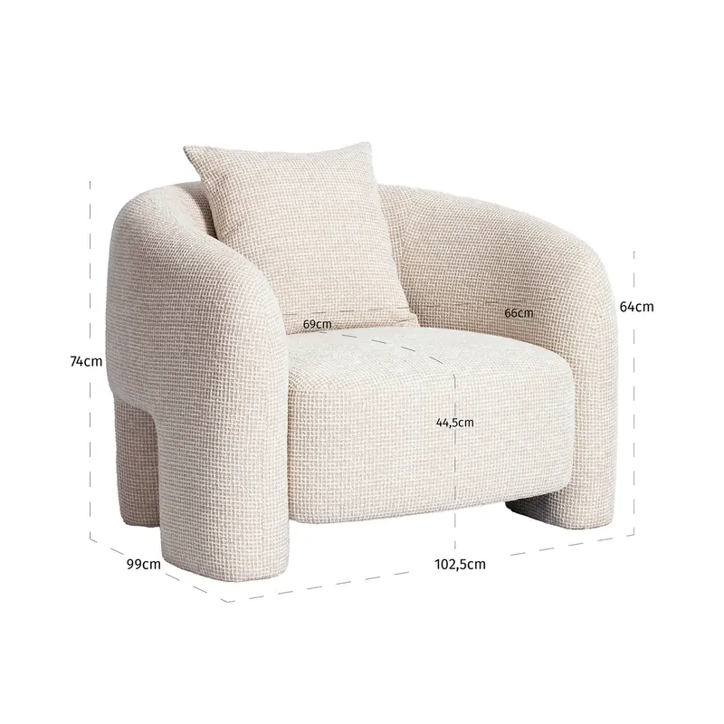 Loungesessel Tuscany in Beige blockweave von Richmond Interiors, Maßzeichnung 6