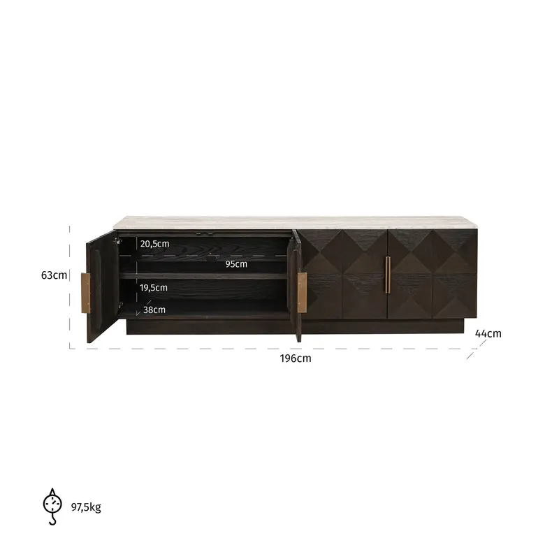 TV-Möbel Claremont, Braun von Richmond Interiors, Maßzeichnung 8