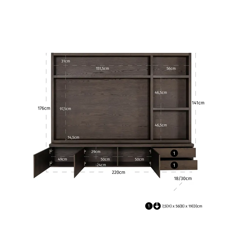 TV-Möbel Lachance Braun, 176 cm hoch von Richmond Interiors, Maßzeichnung 12