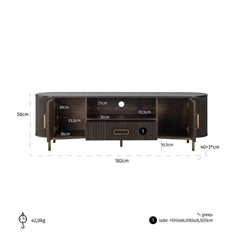 TV-Möbel Luxor, Braun von Richmond Interiors, Maßzeichnung 10