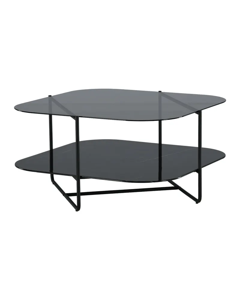 Un-line quadratischer Couchtisch aus schwarzem Glas mit Ablage