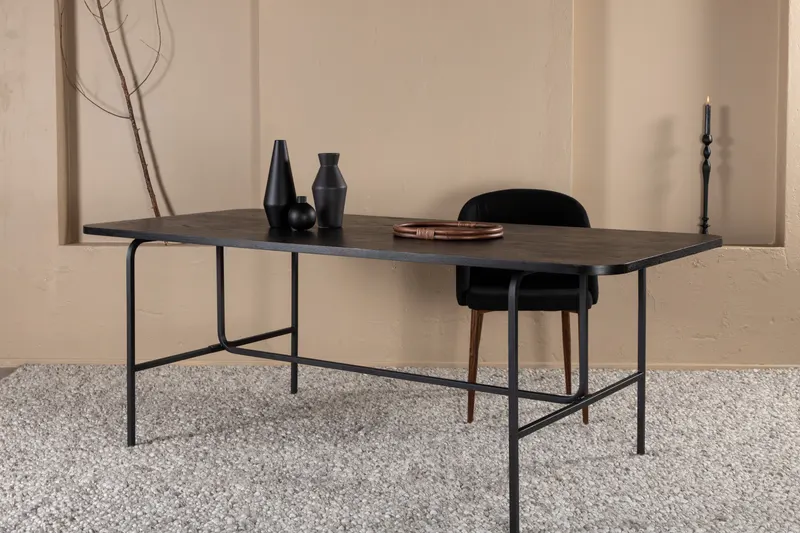 Uno Esstisch 200 × 90 cm in Schwarz, im Wohnraum, Ansicht 1