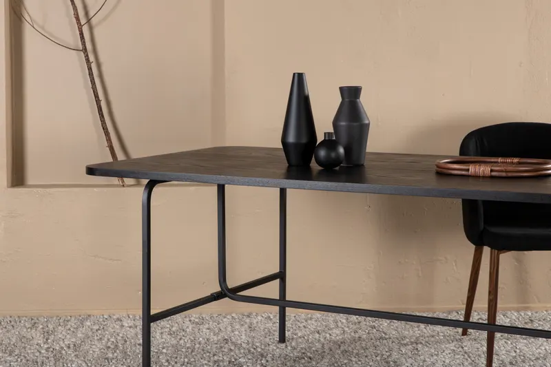 Uno Esstisch 200 × 90 cm in Schwarz, im Wohnraum, Ansicht 2