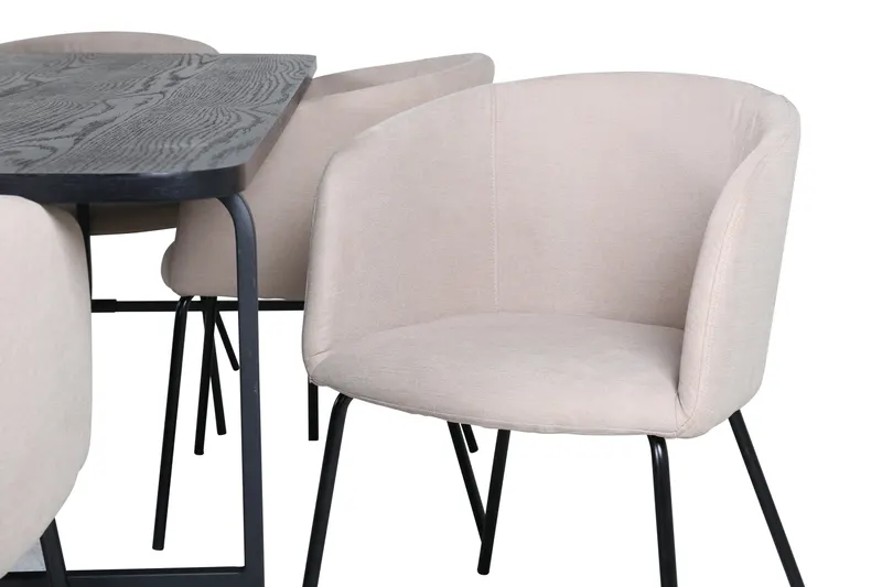 Uno & Berit Essgruppe mit rechteckigem Esstisch und 6 Polsterstühlen in Schwarz, Beige, Gestell Schwarz, Ansicht 4