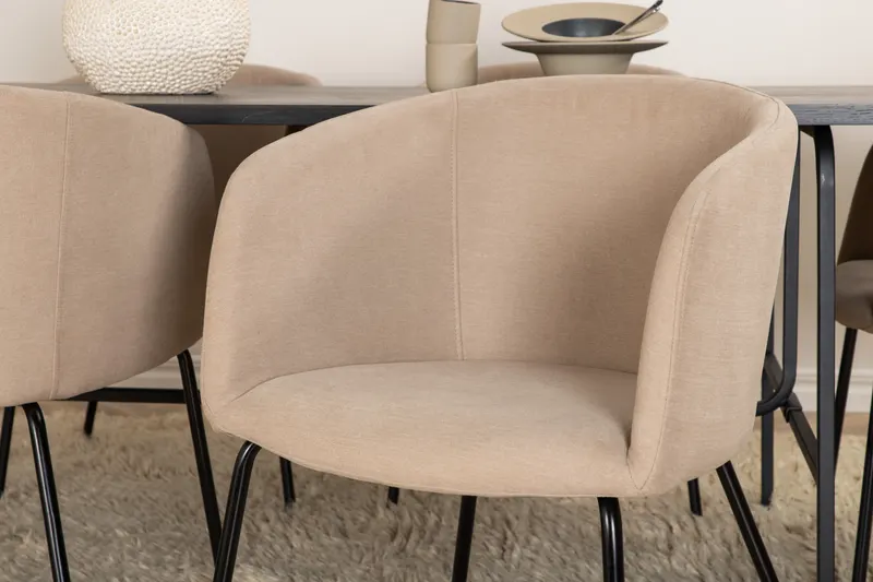 Uno & Berit Essgruppe mit rechteckigem Esstisch und 6 Polsterstühlen in Schwarz, Beige, Gestell Schwarz, im Wohnraum, Ansicht 4