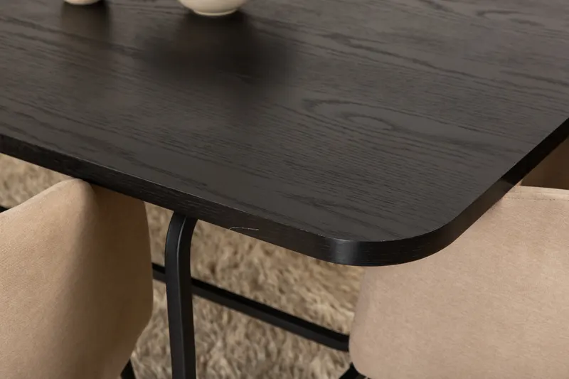 Uno & Berit Essgruppe mit rechteckigem Esstisch und 6 Polsterstühlen in Schwarz, Beige, Gestell Schwarz, im Wohnraum, Ansicht 6