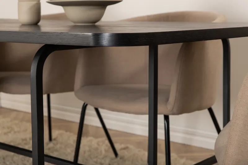 Uno & Berit Essgruppe mit rechteckigem Esstisch und 6 Polsterstühlen in Schwarz, Beige, Gestell Schwarz, im Wohnraum, Ansicht 7