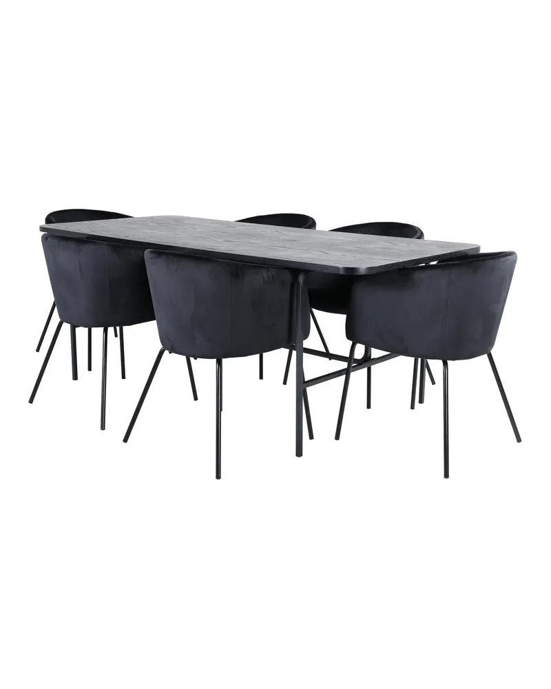 Uno & Berit Essgruppe: Esstisch mit 6 Stühlen, 55 cm breite Sitze, Schwarz