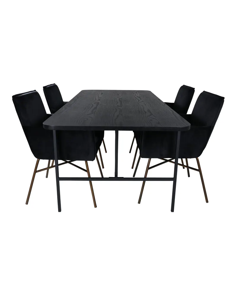 Uno & Petra Essgruppe: Esstisch mit 4 Armlehnstühlen, 200 × 90 cm