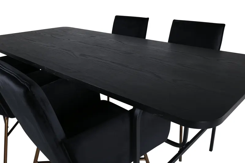 Uno & Petra Essgruppe mit rechteckigem Esstisch und 4 Armlehnstühlen in Schwarz, Ansicht 3