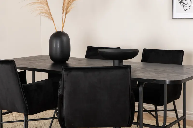 Uno & Petra Essgruppe mit rechteckigem Esstisch und 4 Armlehnstühlen in Schwarz, im Wohnraum, Ansicht 5