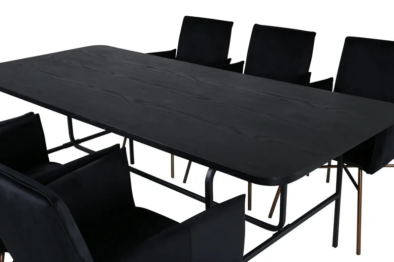 Uno & Petra Essgruppe mit rechteckigem Esstisch und 6 Armlehnstühlen in Schwarz, Ansicht 3
