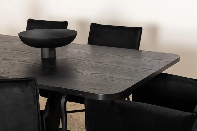 Uno & Petra Essgruppe mit rechteckigem Esstisch und 6 Armlehnstühlen in Schwarz, im Wohnraum, Ansicht 3