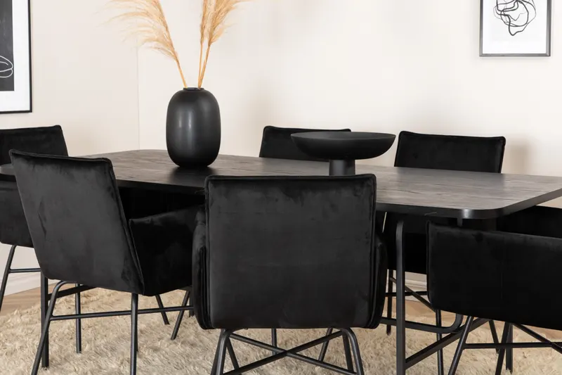 Uno & Petra Essgruppe mit rechteckigem Esstisch und 6 Armlehnstühlen in Schwarz, im Wohnraum, Ansicht 5