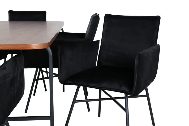 Uno & Petra Essgruppe mit rechteckigem Esstisch und 6 Armlehnstühlen in Walnuss, Gestell Schwarz, Ansicht 4