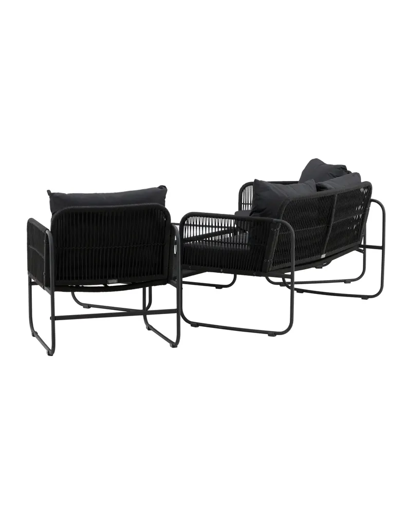 Utah Gartenlounge mit Seilbespannung, Sofa, zwei Sesseln und Glastisch, Ansicht 2