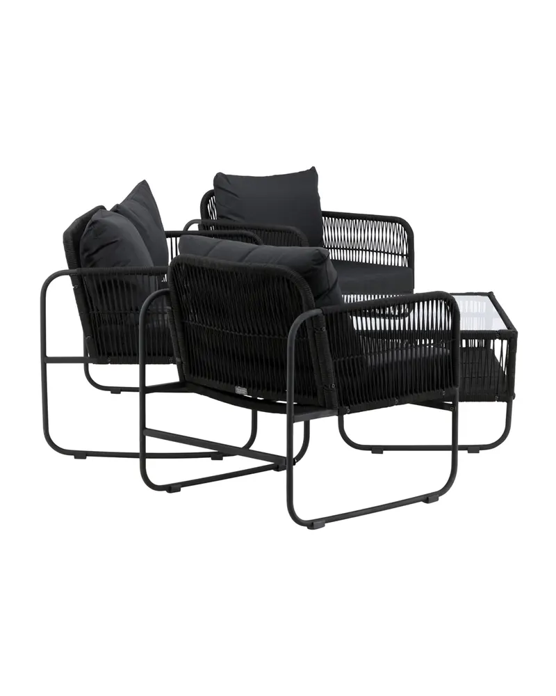 Utah Gartenlounge mit Seilbespannung, Sofa, zwei Sesseln und Glastisch, Ansicht 10