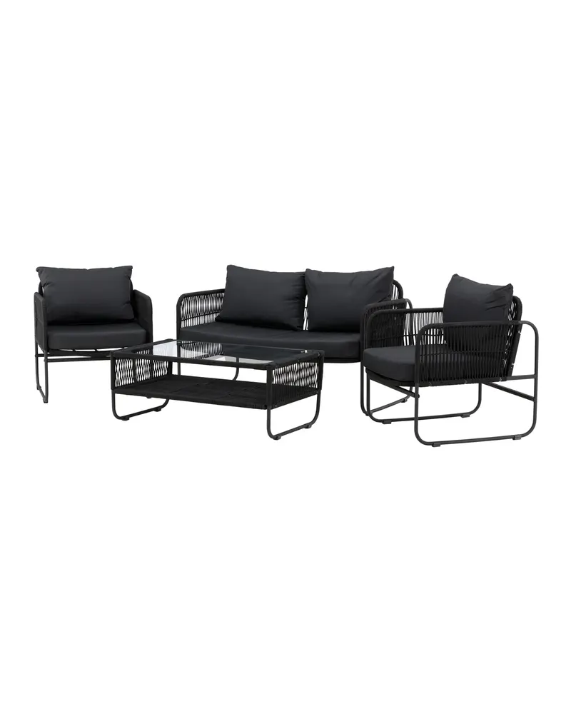 Utah Gartenlounge mit Seilbespannung, Sofa, zwei Sesseln und Glastisch, Ansicht 11