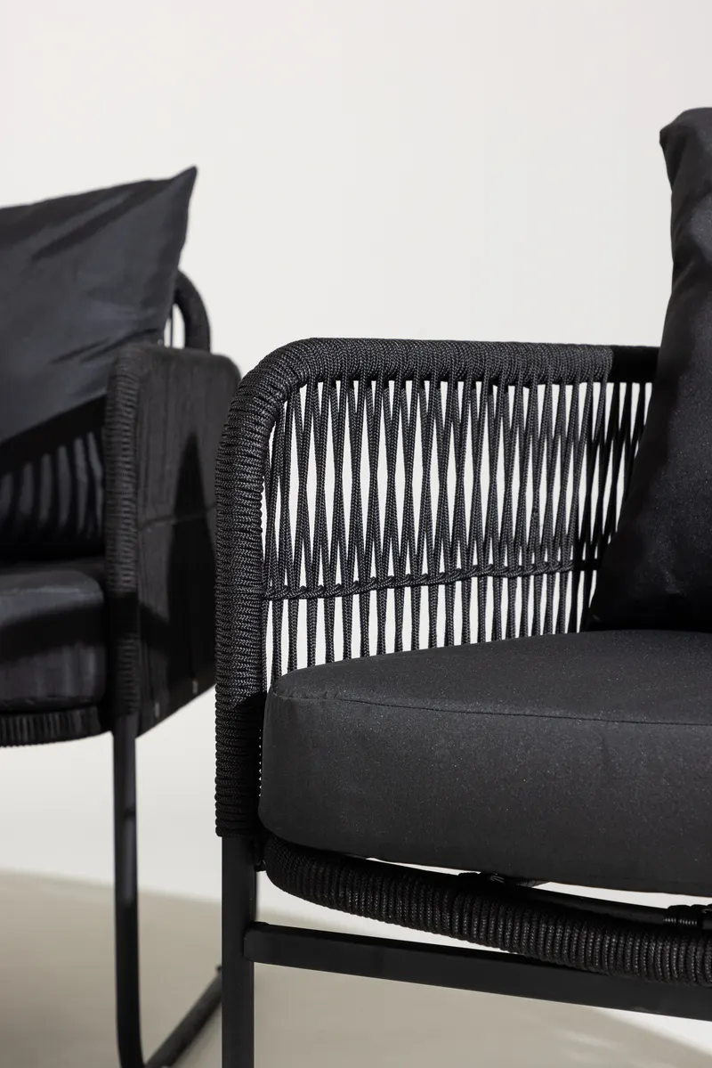 Utah Gartenlounge mit Seilbespannung, Sofa, zwei Sesseln und Glastisch, im Wohnraum, Ansicht 5