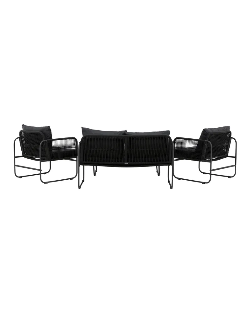 Utah Gartenlounge mit Seilbespannung, Sofa, zwei Sesseln und Glastisch, Ansicht 12