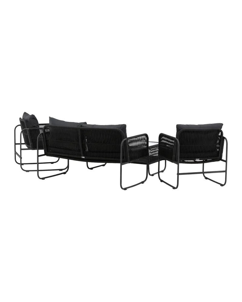Utah Gartenlounge mit Seilbespannung, Sofa, zwei Sesseln und Glastisch, Ansicht 3