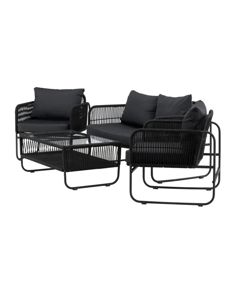 Utah Gartenlounge mit Seilbespannung, Sofa, zwei Sesseln und Glastisch, Ansicht 4