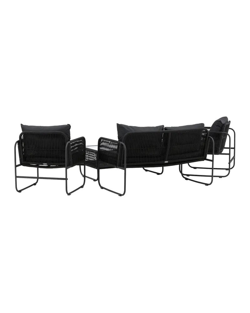 Utah Gartenlounge mit Seilbespannung, Sofa, zwei Sesseln und Glastisch, Ansicht 5