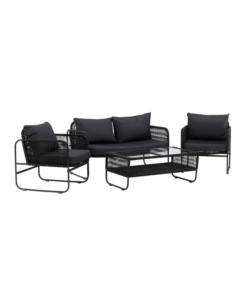 Utah Gartenlounge mit Seilbespannung, Sofa, zwei Sesseln und Glastisch, Ansicht 6