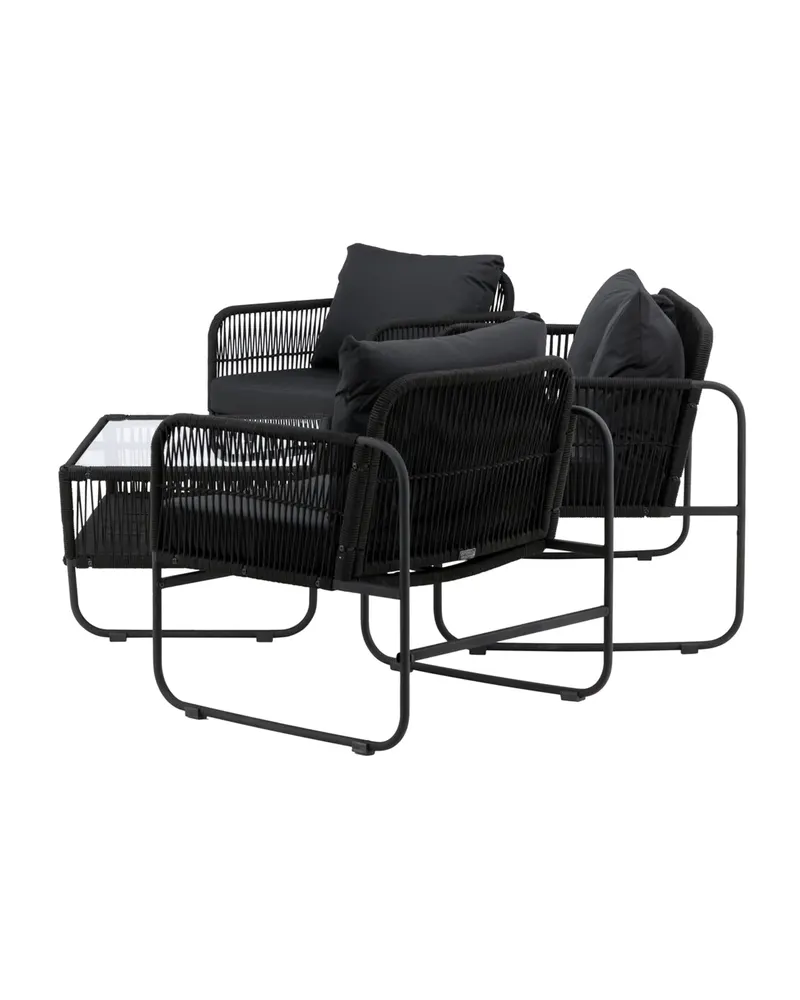 Utah Gartenlounge mit Seilbespannung, Sofa, zwei Sesseln und Glastisch, Ansicht 8