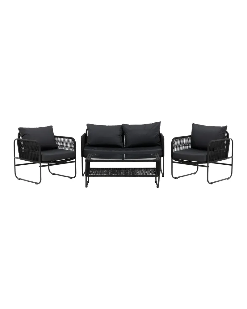 Utah Gartenlounge mit Seilbespannung, Sofa, zwei Sesseln und Glastisch, Ansicht 9