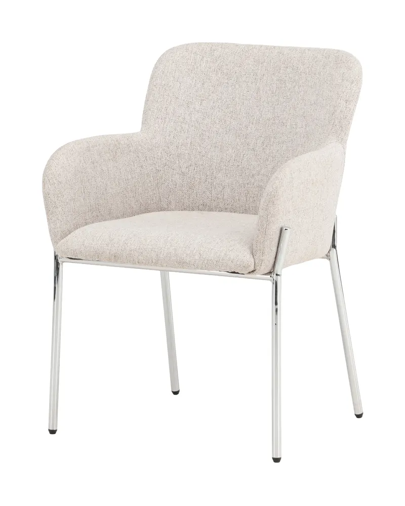 Vätö Esszimmerstuhl mit Armlehnen und Stoffbezug in Beige, Gestell Silber, Ansicht 1
