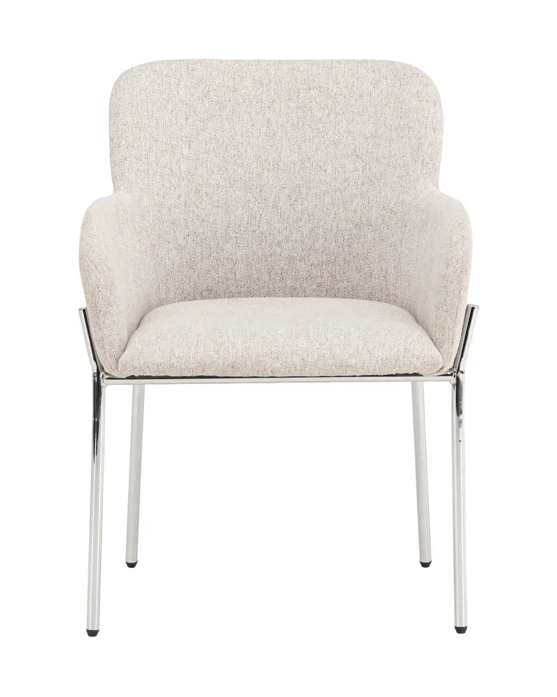 Vätö Esszimmerstuhl mit Armlehnen und Stoffbezug in Beige, Gestell Silber, Ansicht 2