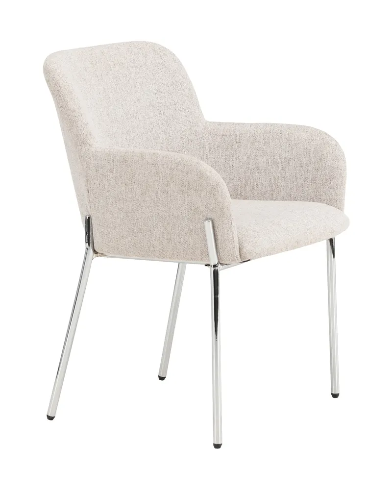 Vätö Esszimmerstuhl mit Armlehnen und Stoffbezug in Beige, Gestell Silber, Ansicht 3