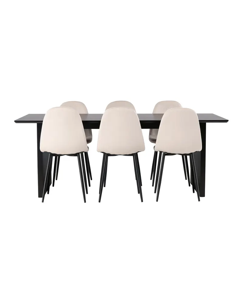 Vail & Polar Essgruppe mit schwarzem Esstisch auf Wangen und 6 Samtstühlen in Beige, Gestell Schwarz, Ansicht 1