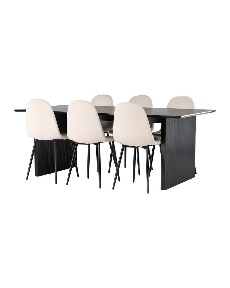 Vail & Polar Essgruppe mit schwarzem Esstisch auf Wangen und 6 Samtstühlen in Beige, Gestell Schwarz, Ansicht 5