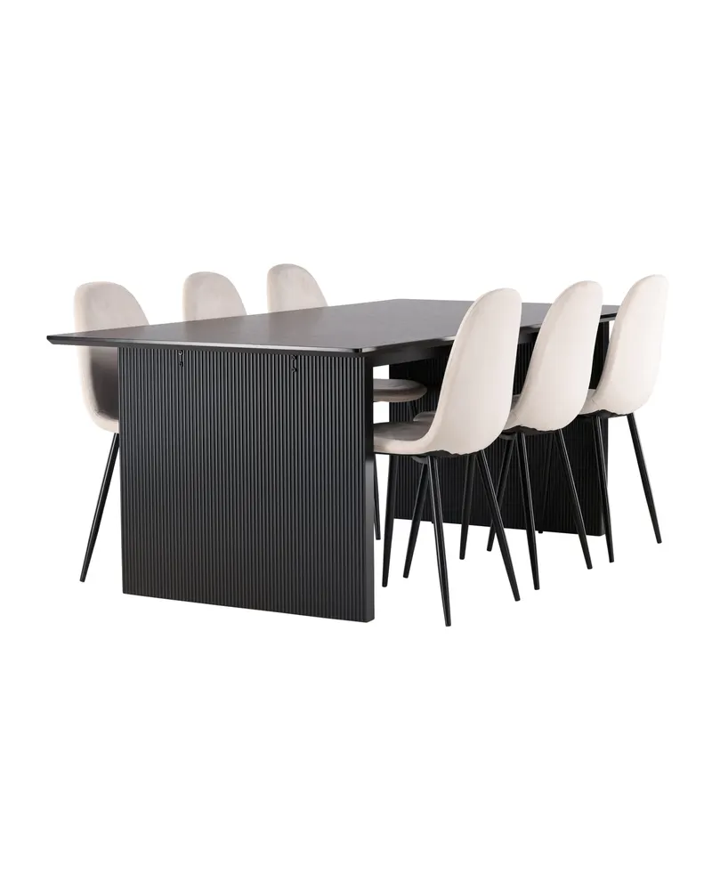 Vail & Polar Essgruppe mit schwarzem Esstisch auf Wangen und 6 Samtstühlen in Beige, Gestell Schwarz, Ansicht 8