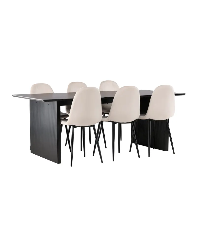 Vail & Polar Essgruppe mit schwarzem Esstisch auf Wangen und 6 Samtstühlen in Beige, Gestell Schwarz, Ansicht 9