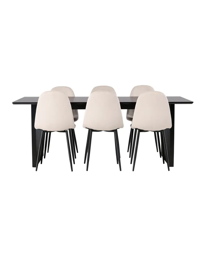 Vail & Polar Essgruppe mit schwarzem Esstisch auf Wangen und 6 Samtstühlen in Beige, Gestell Schwarz, Ansicht 10