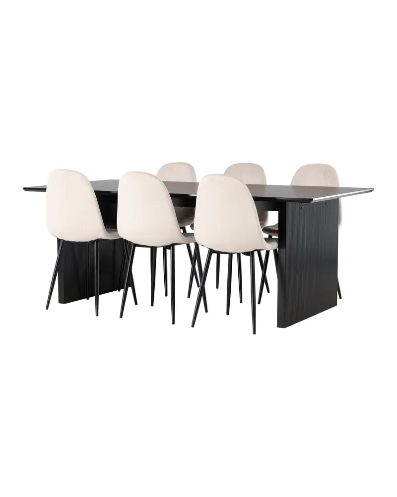 Vail & Polar Essgruppe mit schwarzem Esstisch auf Wangen und 6 Samtstühlen in Beige, Gestell Schwarz, Ansicht 11