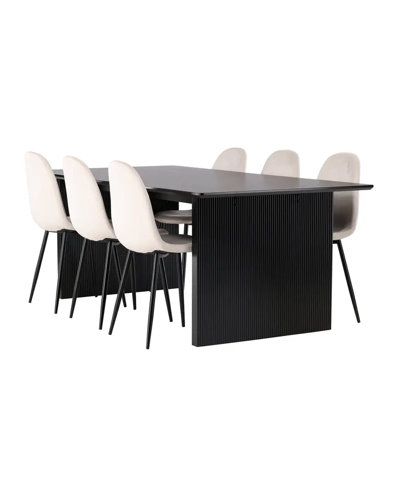 Vail & Polar Essgruppe mit schwarzem Esstisch auf Wangen und 6 Samtstühlen in Beige, Gestell Schwarz, Ansicht 12