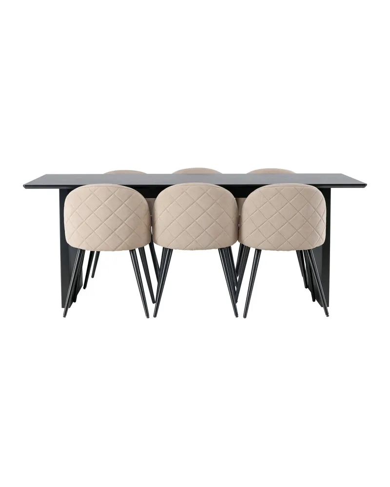 Vail & Velvet Essgruppe: Esstisch mit 6 Stühlen in Beige oder Grau