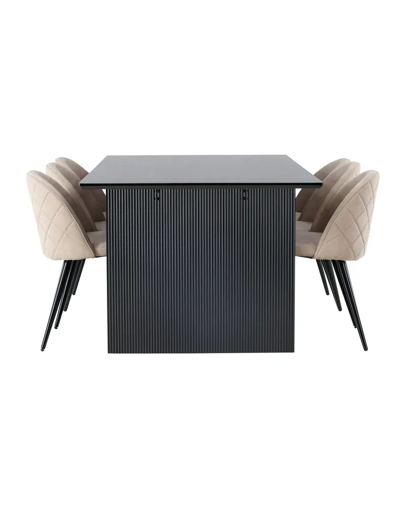 Vail & Velvet Essgruppe mit schwarzem Esstisch und 6 gepolsterten Stühlen in Beige, Gestell Schwarz, Ansicht 7