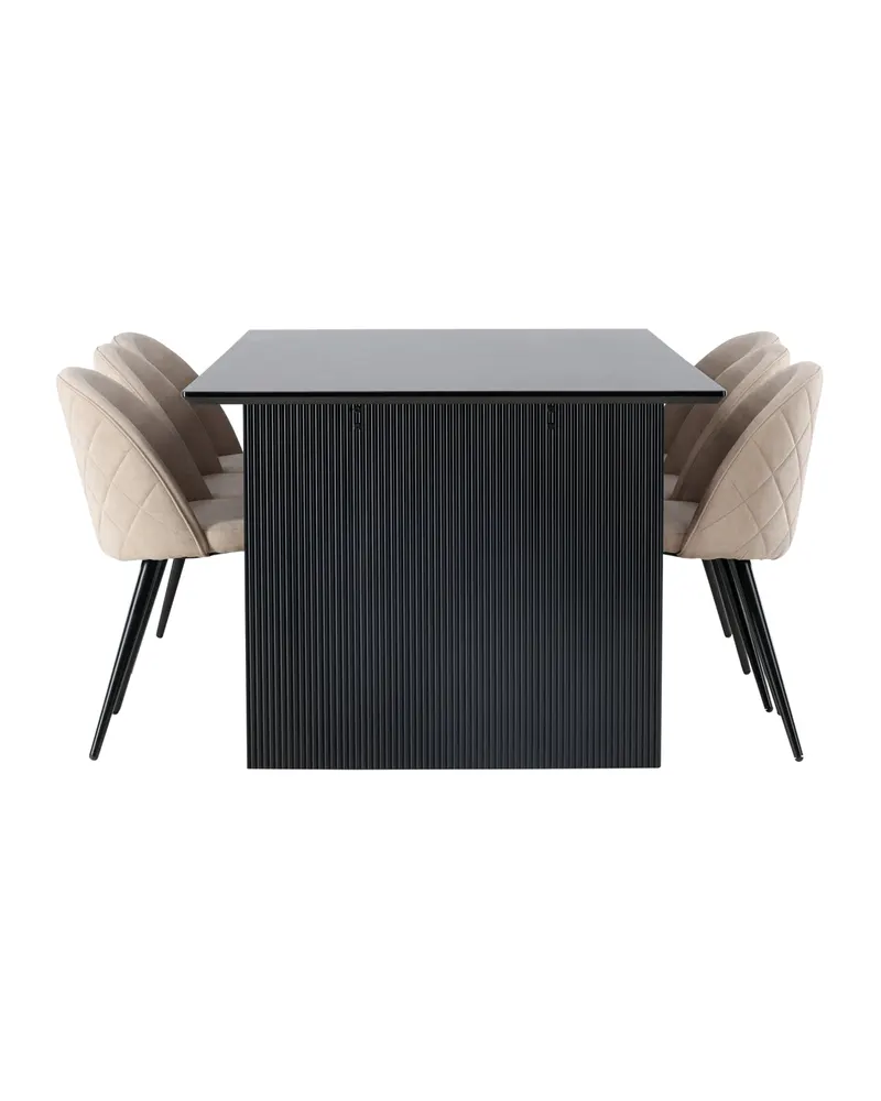 Vail & Velvet Essgruppe mit schwarzem Esstisch und 6 gepolsterten Stühlen in Beige, Gestell Schwarz, Ansicht 4